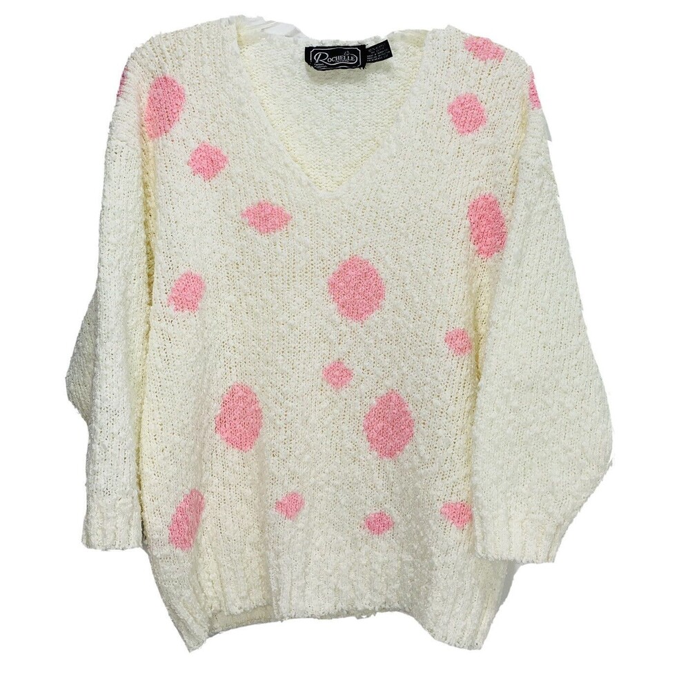 VTG POPCORN BALLS ROCHELLE CALIFORNIA LIGHT SWEATER WOMEN Polka Dot Sz M Retro